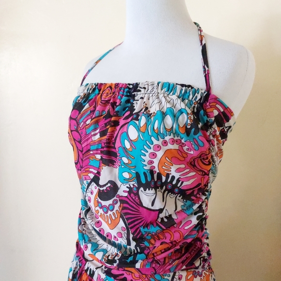 Womens Funky Bright Abstract Paisley Print Fashion Maxi Summer Halter Dress - Picture 3 of 8